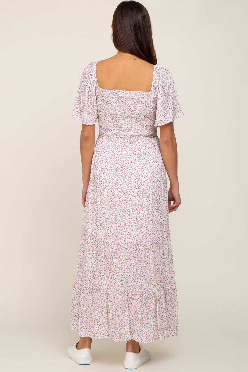 Lavender Floral Smocked Halter Flowy Maternity Maxi Dress main image 0