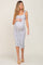 Light Blue Floral Ruched Shoulder Tie Dress