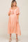 Peach Front Tie Ruffle Sleeve Maternity Midi Dress