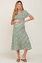 Green Floral Smocked Off Shoulder Maternity Midi Dress