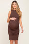 Brown Ribbed Ruched Maternity Fitted Dress