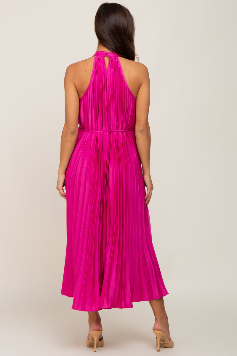 Fuchsia Pleated Maternity Halter Dress – PinkBlush