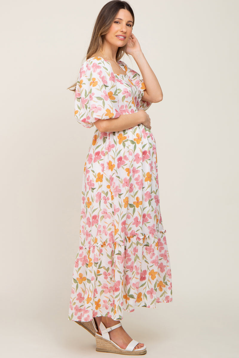 GREEN FLORAL BLOOM | ZIPLESS MATERNITY MAXI-PUFF SLEEVES | FULL LENGTH MAXI main image 1