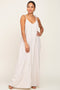 Beige Linen V-Neck Tie Strap Maxi Dress