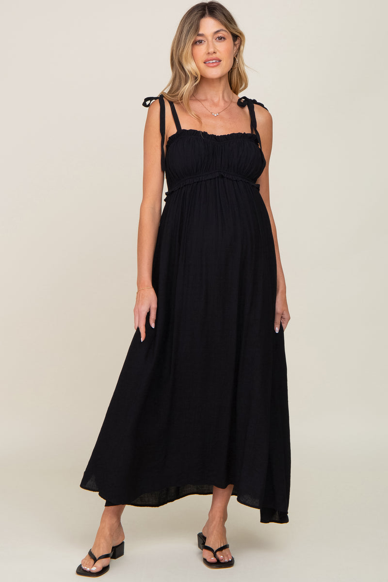 Plus Maternity  V Neck Sleeveless Ruffle Trim Layered Hem Photography Dress
