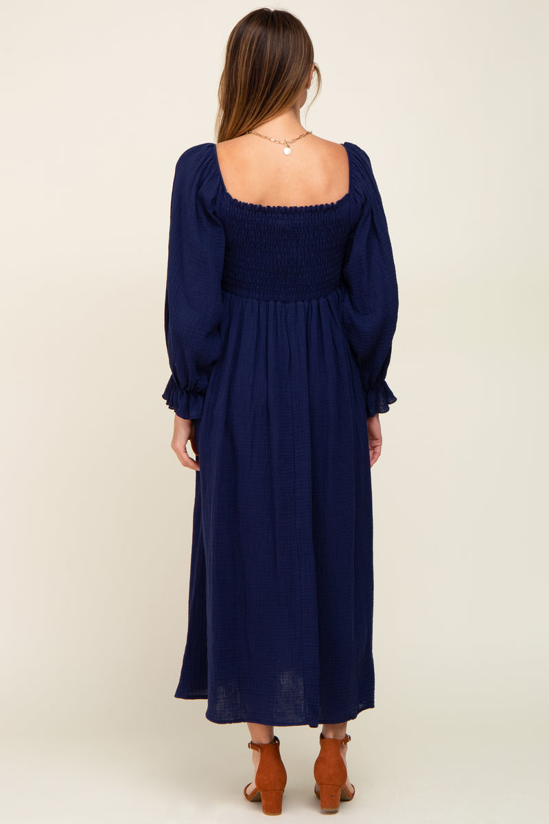 Navy Gauze Smocked Midi Dress– PinkBlush
