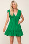 Green Smocked Ruffle Accent Dress