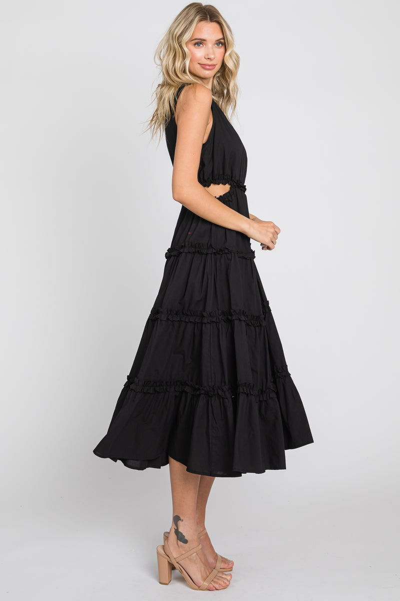 Black Tiered Ruffle Cutout Midi Dress – PinkBlush