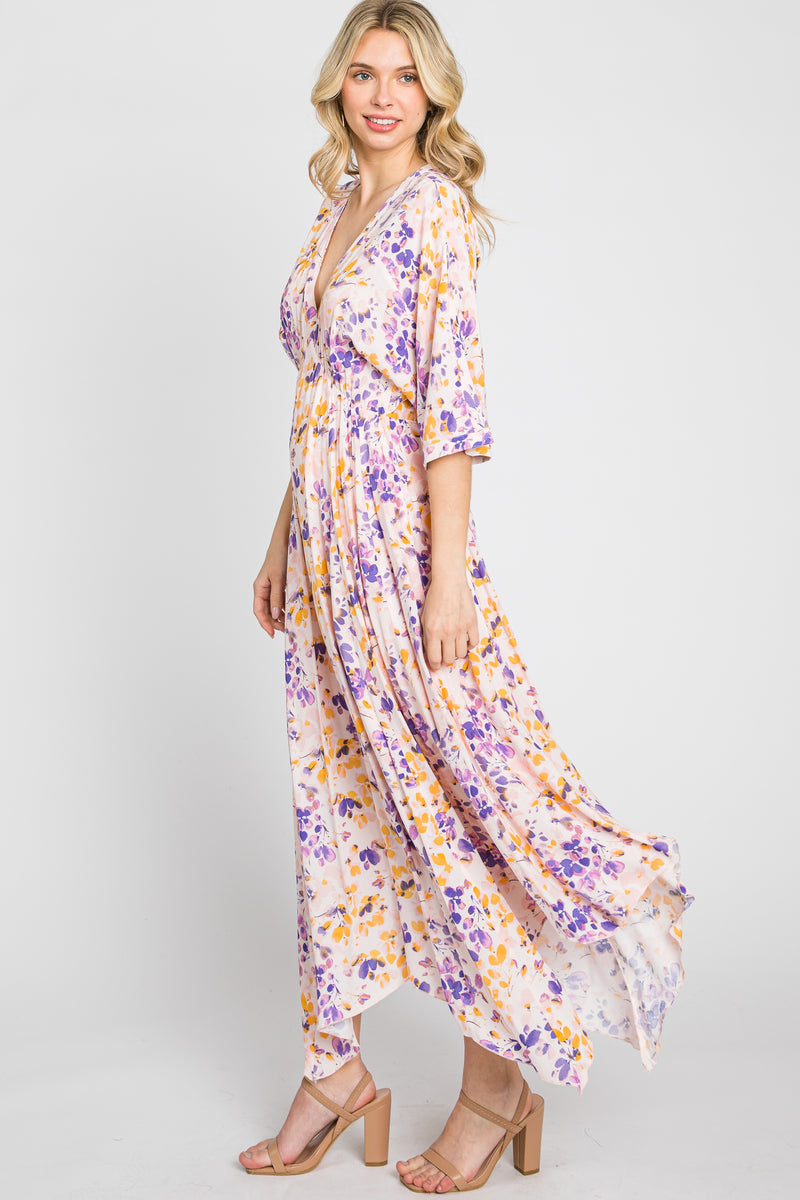 Floral Frill Detail Flowy Maxi Dress With Neck Tie