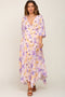 Pink Floral Flowy Short Sleeve Maternity Maxi Dress
