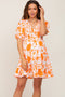 Orange Floral Smocked Puff Sleeve Maternity Dress