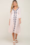 Light Pink Floral Embroidered 3/4 Sleeve Maternity Midi Dress