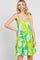 Lime Green Leaf Print Tiered Midi Dress