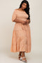 Peach Ditsy Smocked Tiered Off Shoulder Plus Midi Dress