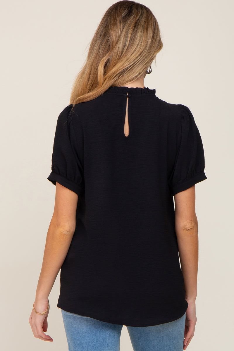 Forest Green Textured Mock Neck Maternity Blouse