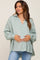 Mint Green Silk Collared V-Neck Long Sleeve Blouse
