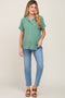 Green Collared Button-Down Short Sleeve Maternity Blouse