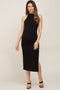 Black Ribbed Mock Neck Sleeveless Side Slit Maternity Midi Dress