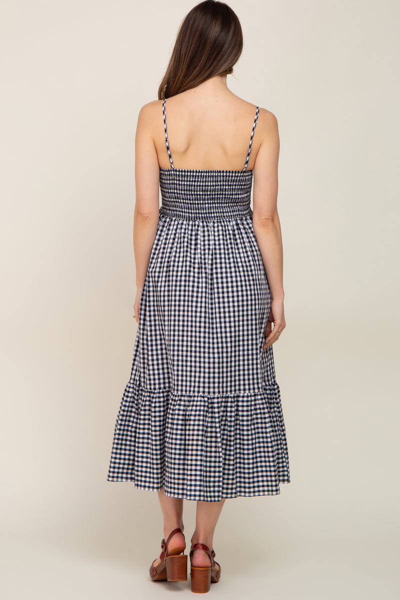 Black Gingham Tiered Maternity Dress