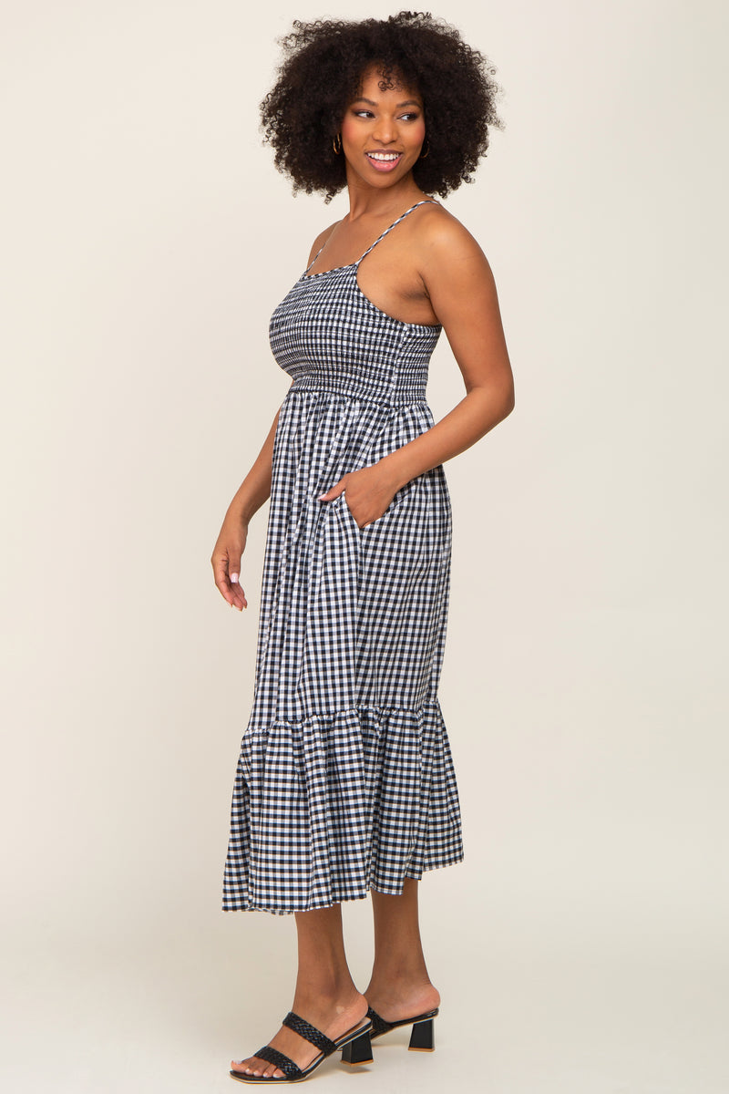 Black Gingham Smocked Midi Dress – PinkBlush