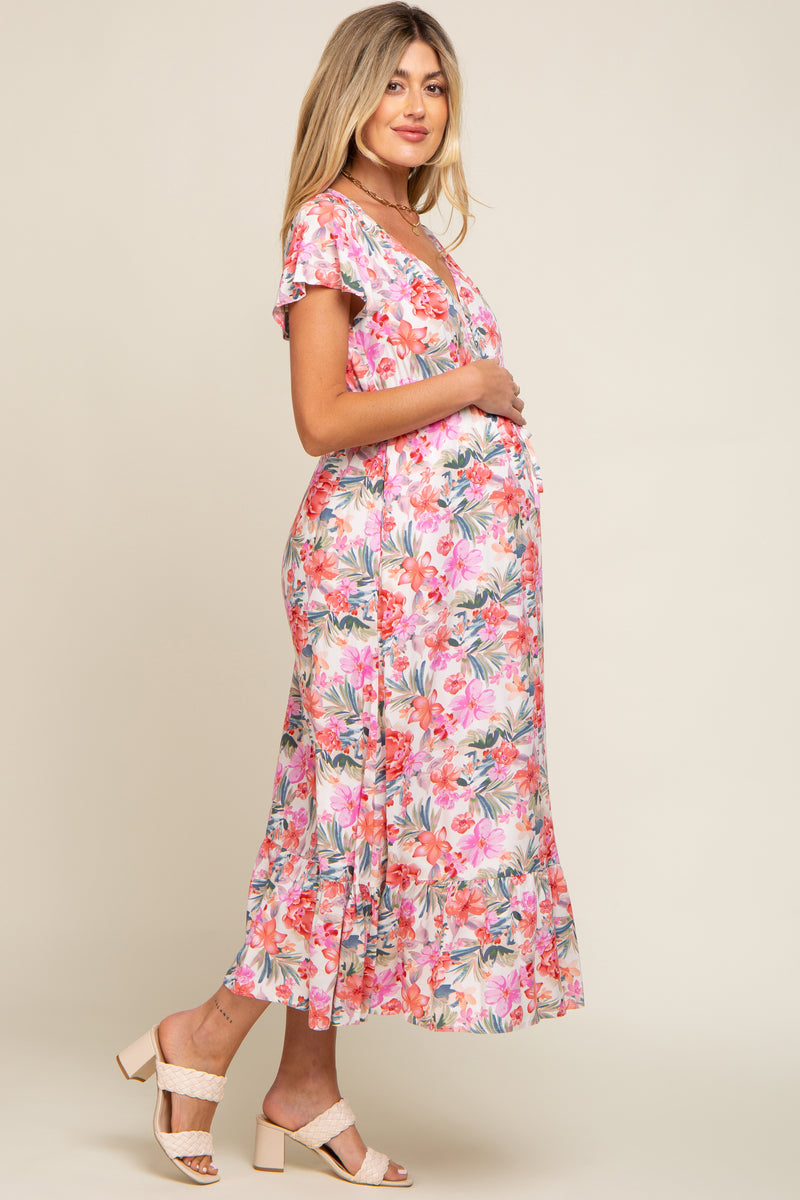 Lavender Floral Maternity Maxi Dress