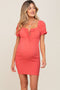 Coral Off-Shoulder Smocked Front Tie Fitted Maternity Dress