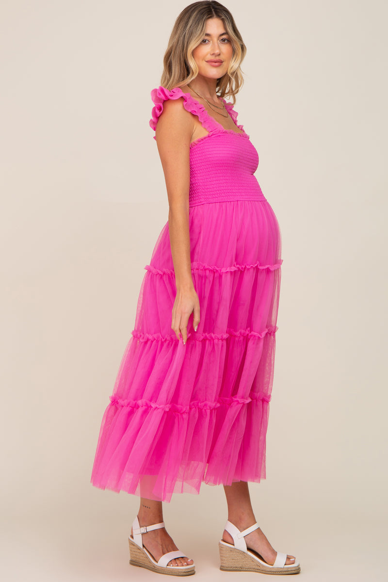 Fuchsia Watercolor Floral Maternity Plus Midi Dress main image 1