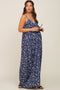 Navy Leaf Print Double V-Neck Maternity Maxi Dress