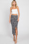 Black Floral Ruched Side Slit Midi Skirt