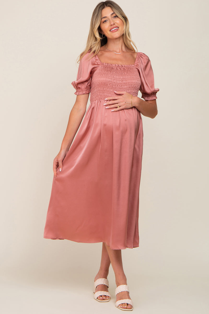 PINK ORANGE STAR | ZIPLESS MATERNITY MAXI-PUFF SLEEVES | FULL LENGTH MAXI main image 0