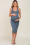 Blue Sleeveless Fitted Ruched Maternity Dress