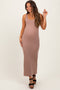 Taupe Ribbed Basic Maternity Maxi Dress