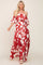 Rust Floral Overlay Off-Shoulder Side Slit Maxi Dress