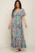Blue Multi-Color Floral Ruffle Maternity Maxi Dress