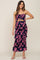 Navy Blue Floral Smocked Drawstring Front Cutout Ruffle Trim Maternity Midi Dress