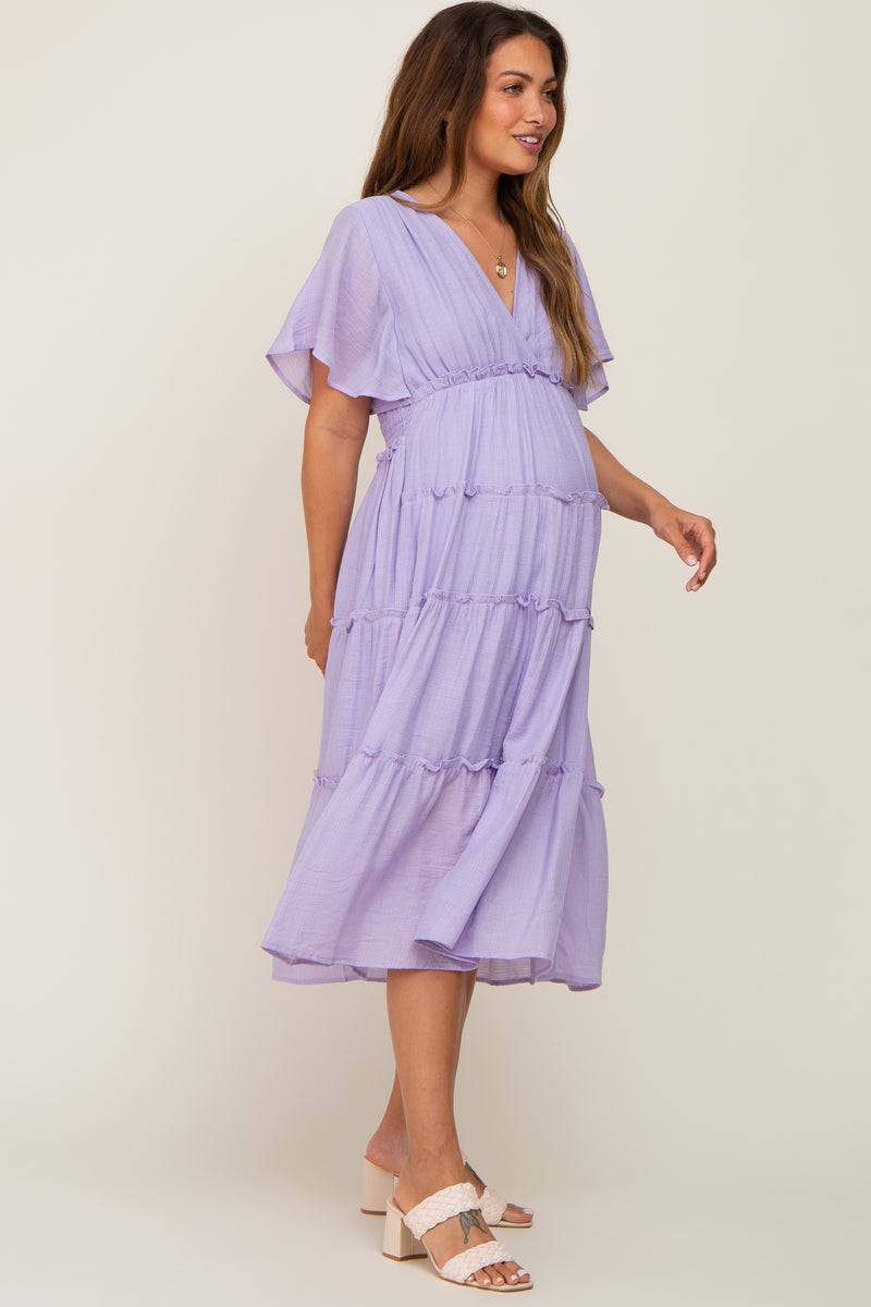 Lavender Printed Tiered Maternity Maxi Dress main image 0