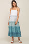 Blue Ombre Ruffle Tiered Shoulder Tie Maternity Midi Dress