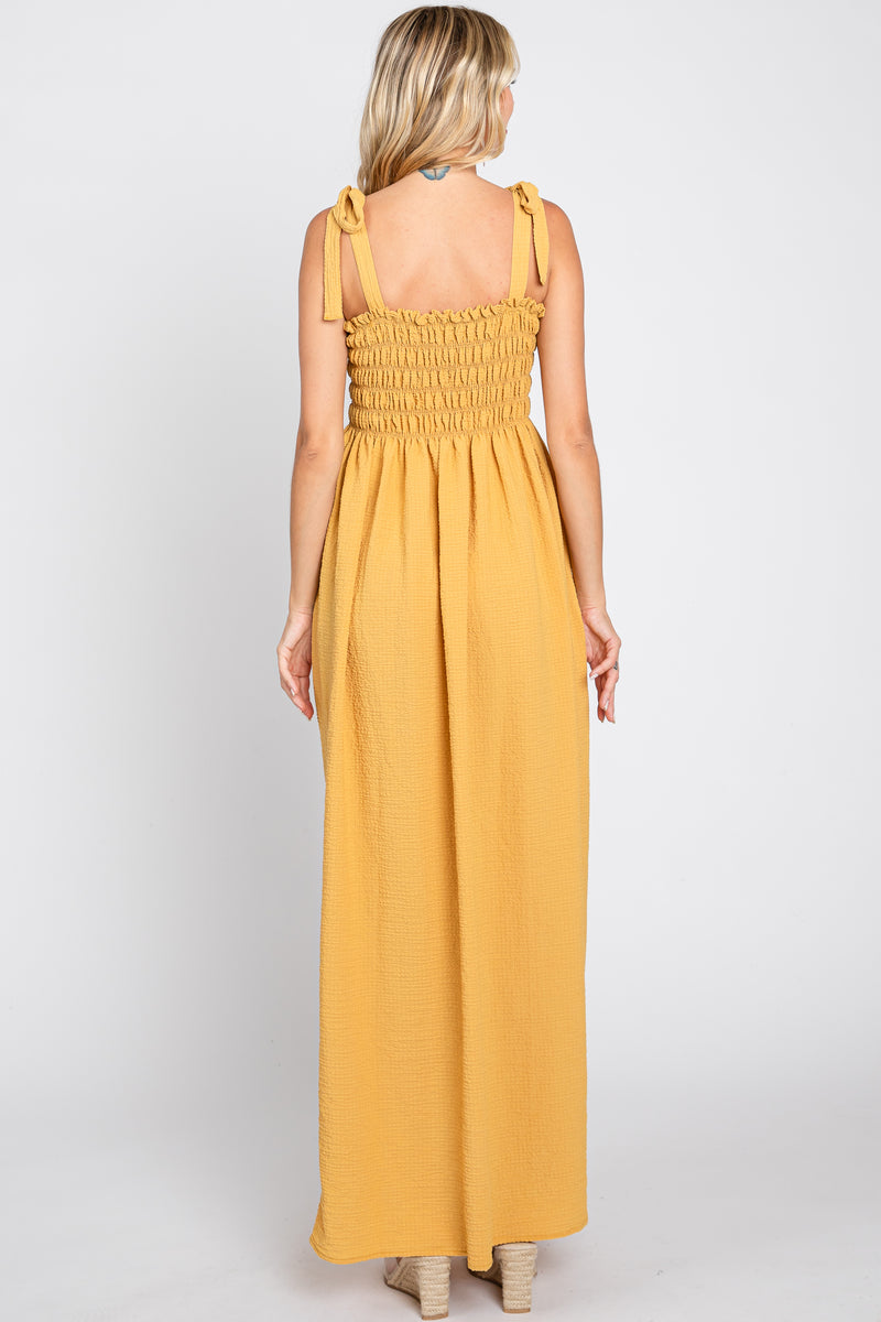 Yellow Net Shoulder Tie Dress