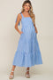 Blue Checkered Sleeveless Tiered Maternity Maxi Dress