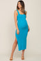 Turquoise Knit Square Neck Cutout Knot Back Maternity Midi Dress