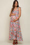 Light Blue Floral Smocked Shoulder Tie Tiered Maternity Maxi Dress