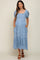 Blue Floral Smocked Short Sleeve Maternity Midi Dress