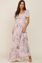 Light Pink Floral Chiffon Smocked Short Sleeve Maternity Maxi Dress