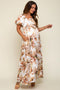 Cream Floral Satin Puff Sleeve Maternity Maxi Dress