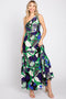 Green Printed One Shoulder Tiered Maxi Dress
