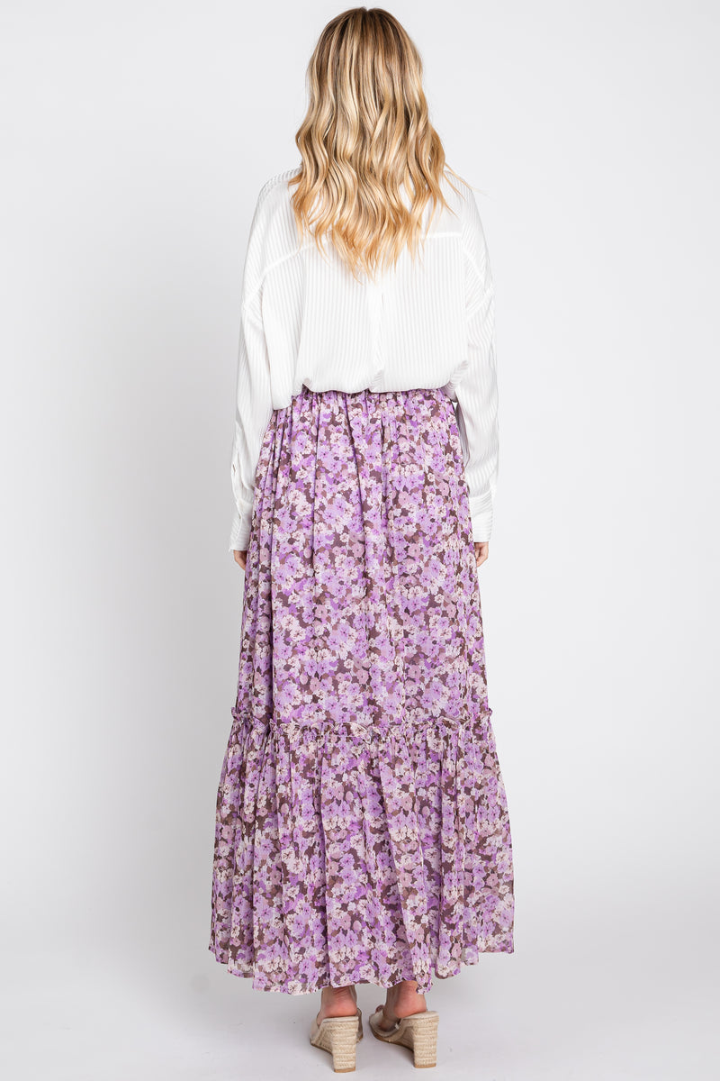 Full Size Tiered Smocked Printed High Waist Skirt