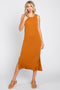 Camel Basic Ribbed Side Slit Midi Dress