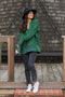 Forest Green Button Front Ribbed Trim Hooded Sweatshirt