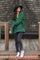Forest Green Button Front Ribbed Trim Hooded Sweatshirt
