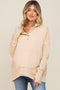 Cream Button Front Ribbed Trim Maternity Hooded Sweatshirt